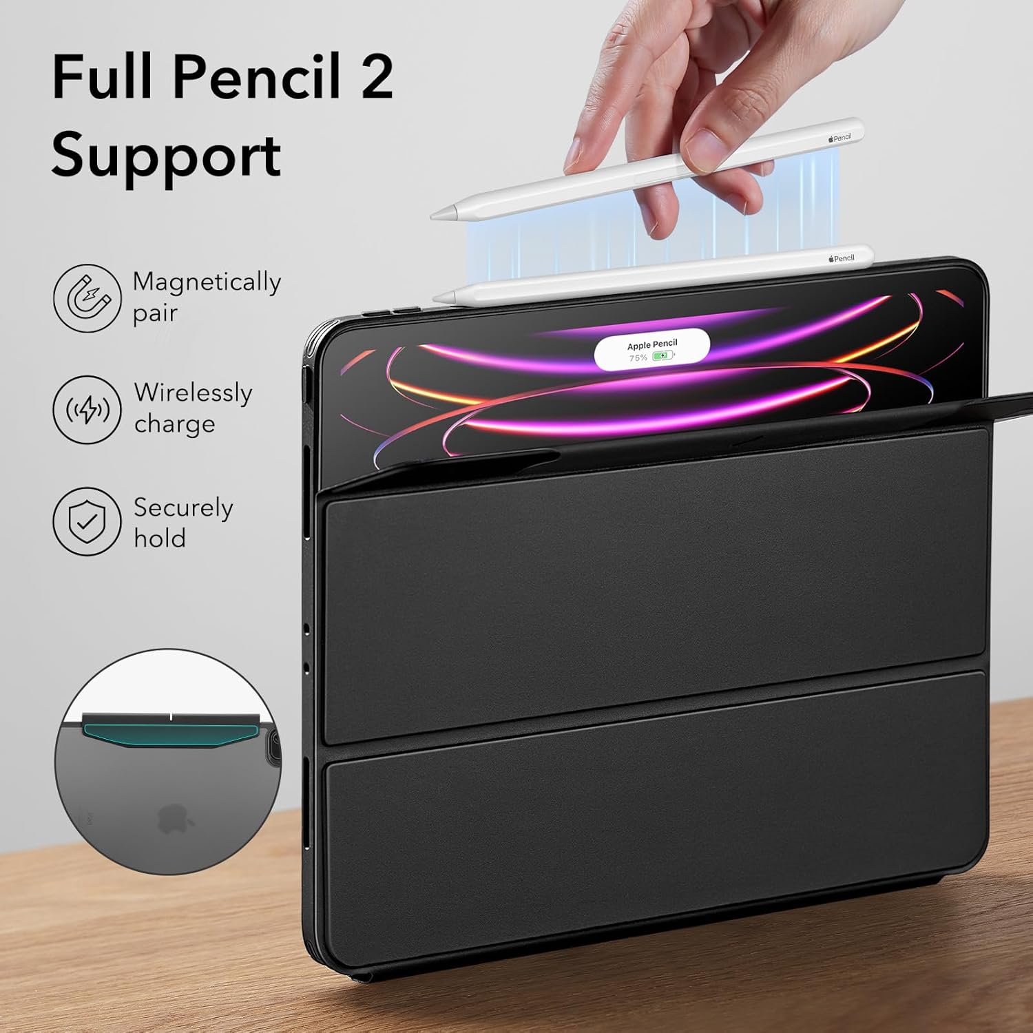 ESR for iPad Pro 12.9 inch Case (2022/2021), iPad Pro Cover, Detachable Magnetic Cover, Tough Back Case, Pencil 2 Wireless Charging, Slim and Light, Ascend Series, Frosted Black