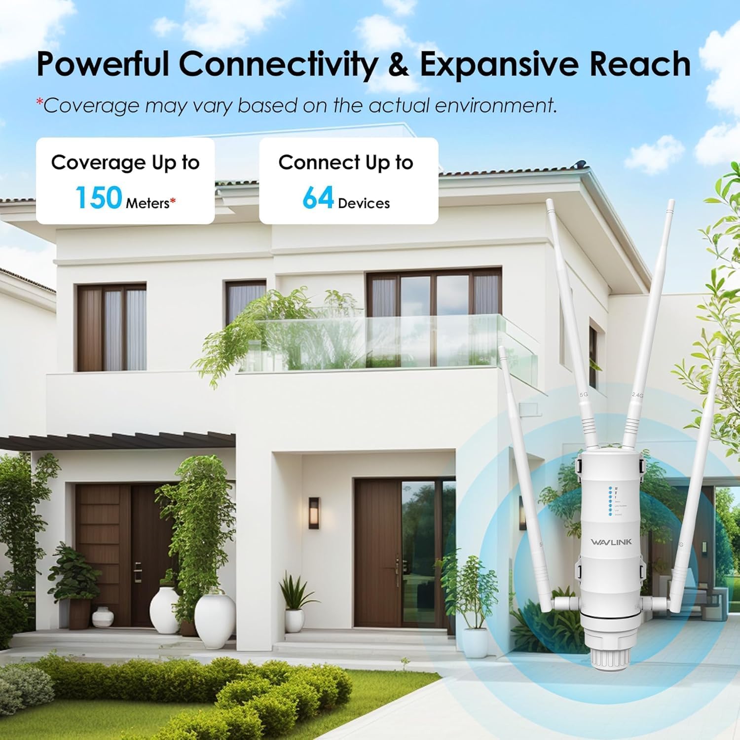 AC1200 Outdoor WiFi Extender WAVLINK, Weatherproof Wireless Outdoor Access Point, High Power Long Range WiFi Extender Signal Booster with POE, 4x7dBi Antennas, Dual Band, AP/Router/Repeater Mode