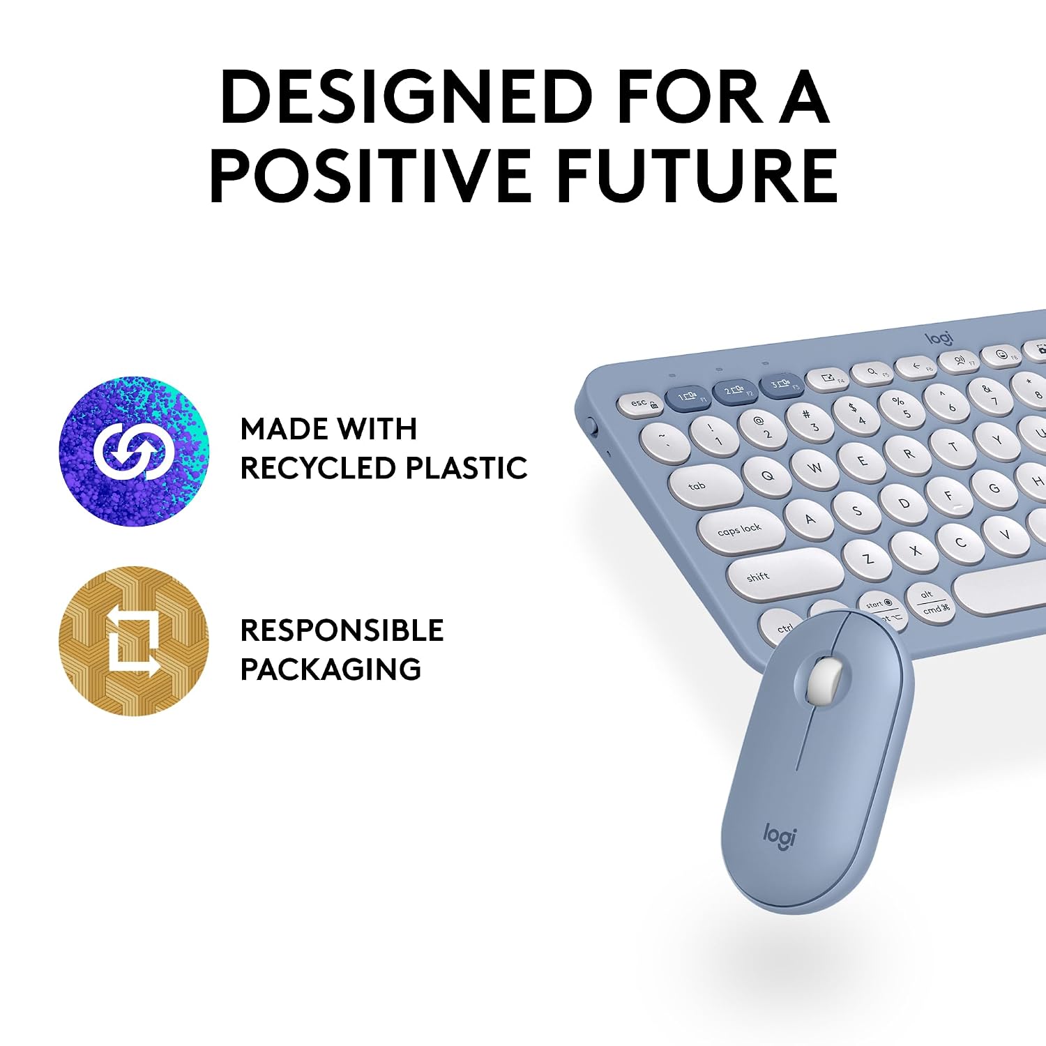 Logitech Pebble 2 Combo, Wireless Keyboard and Mouse, Quiet and Portable, Customisable, Logi Bolt, Bluetooth, Easy-Switch for Windows, macOS, iPadOS, Chrome - Tonal Blue