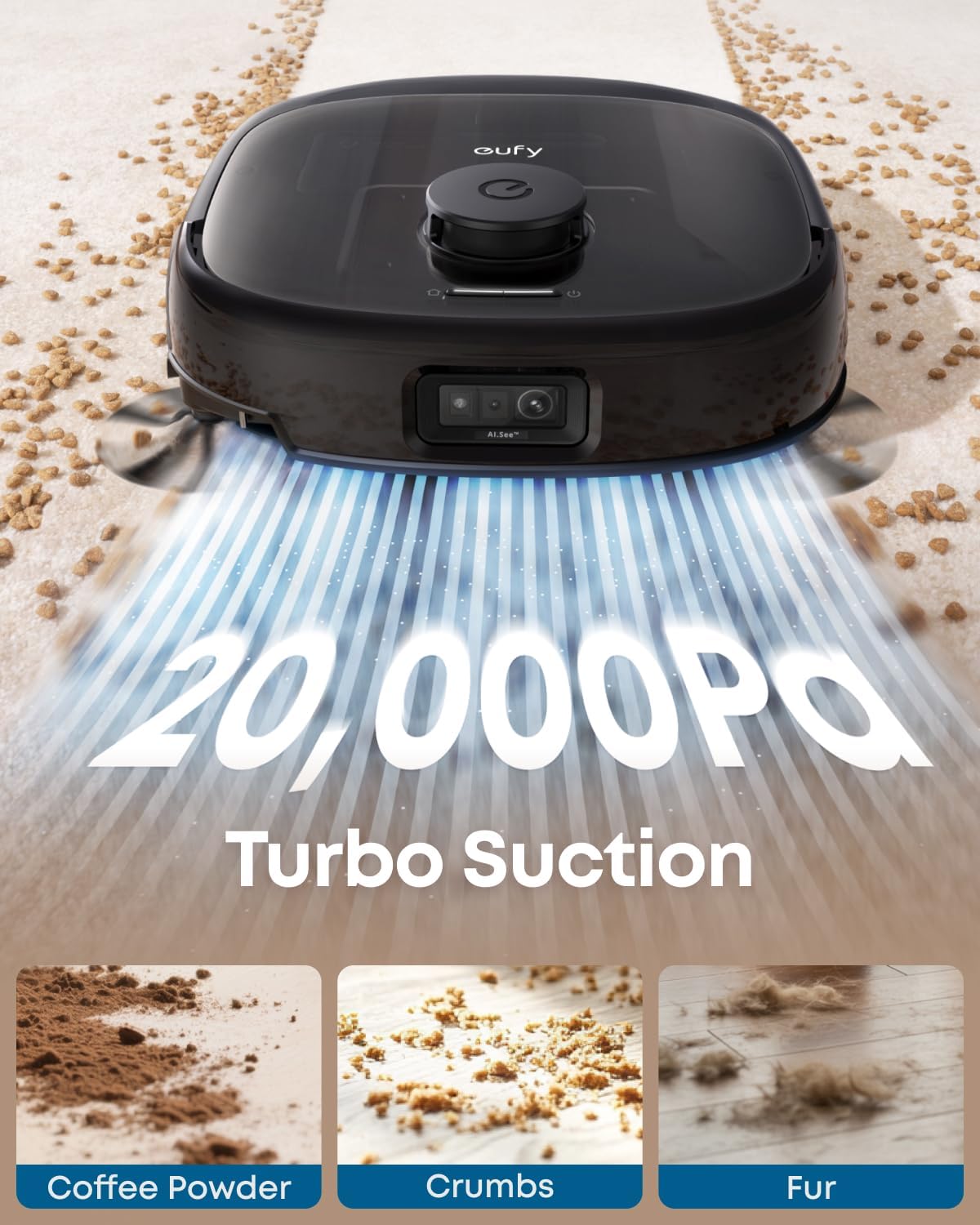eufy Robot Vacuum E28, Portable Carpet for Deep Cleaning, HydroJet System with Roller Mop, All-in-One Robot Vacuum and Mop Combo, 20,000 Pa Suction, Zero-Tangling, Corner-to-Edge Cleaning (Upgraded)