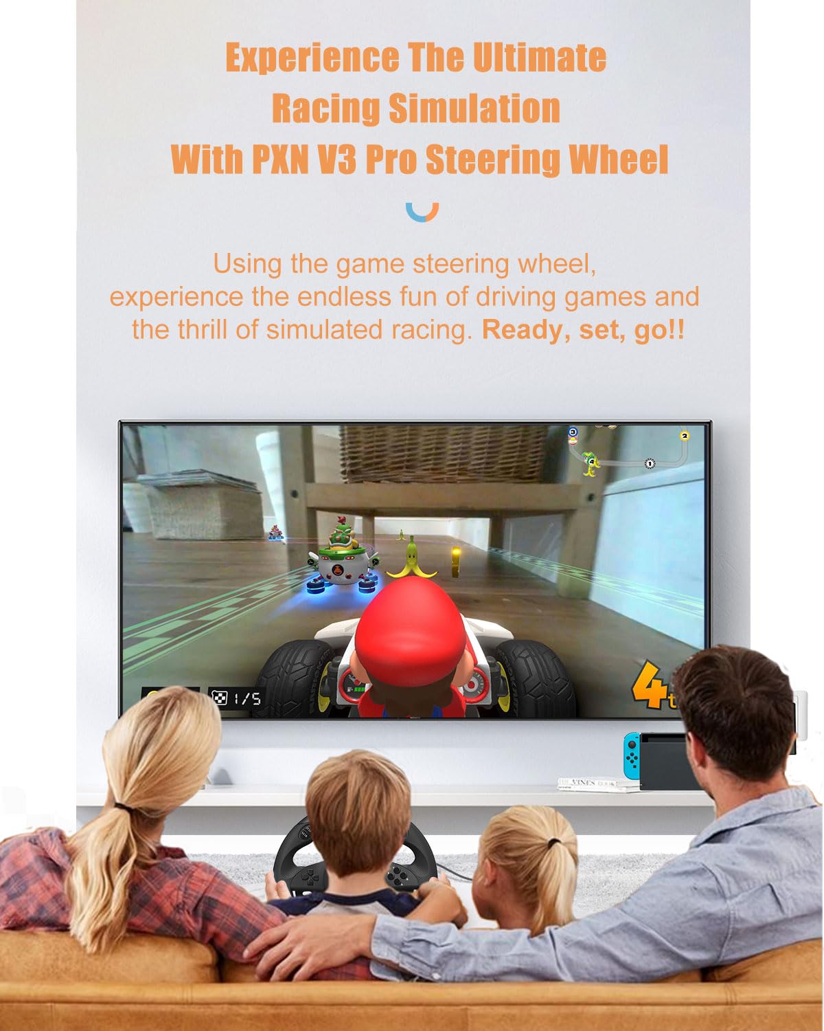 PXN V3 Pro Racing Steering Wheel and Pedals, 180° Steering Wheel with Pedal Board, Paddle Shifters and Vibration Feedback, Game Steering Wheel for PS4, Xbox One, PC, Xbox Series X|S, PS3, Switch -