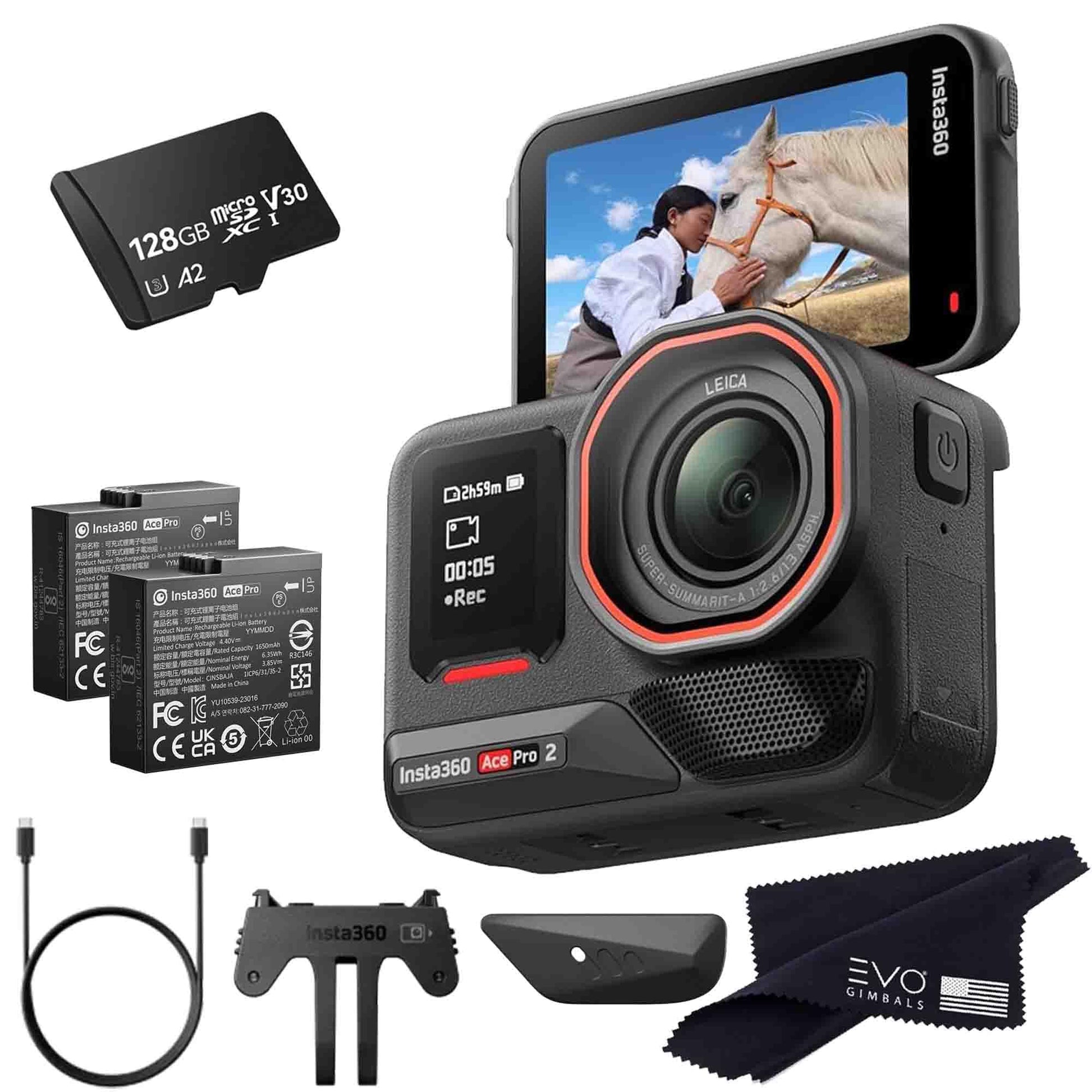 Insta360 Ace Pro 2-8K Waterproof Action Camera Co-Engineered with Leica, Flagship 1/1.3" Sensor, 8K30fps, 4K60fps, 2.5" Flip Screen, AI Noise Reduction, Long Lasting Battery