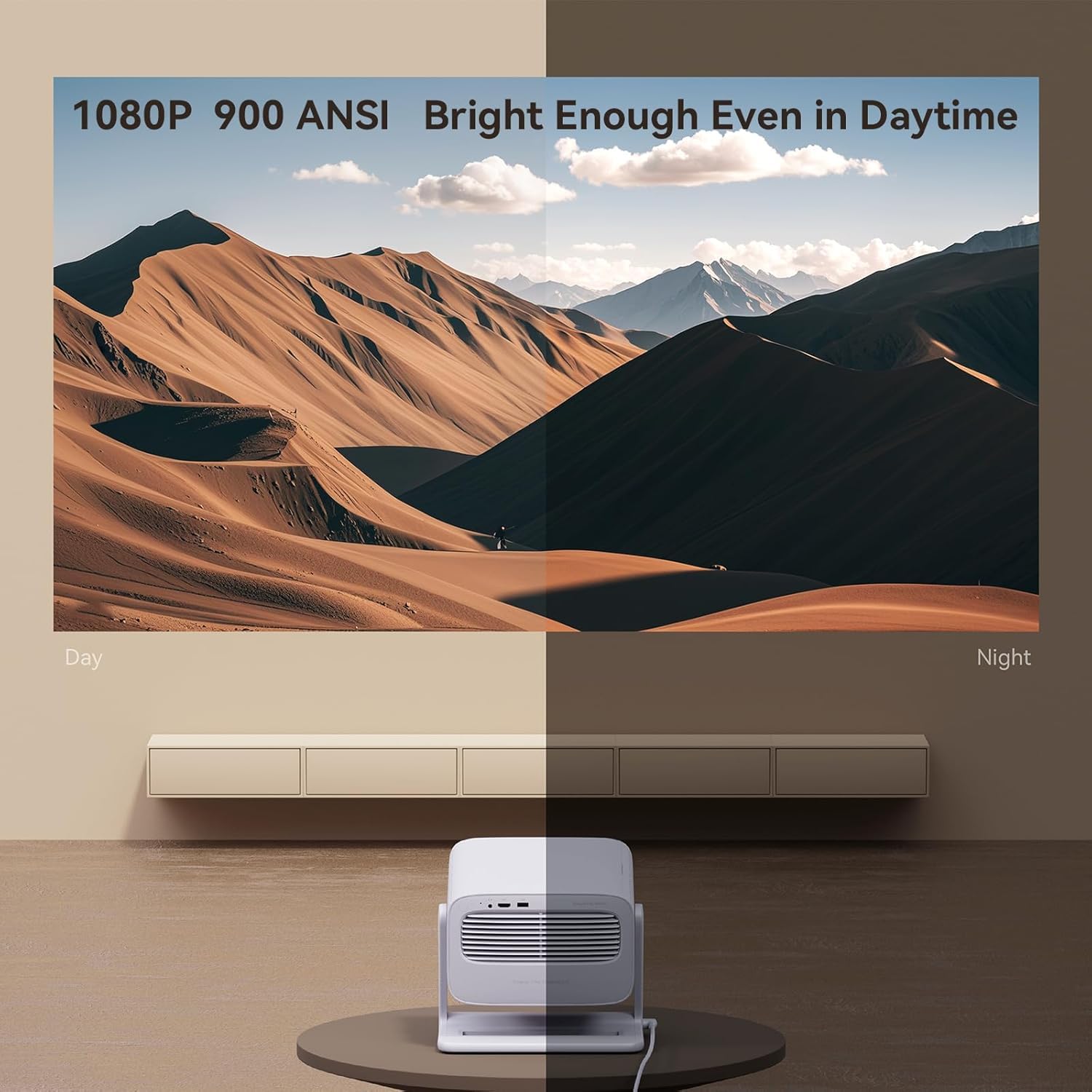 WANBO Vali 1, Native 1080P Fully Automatic, Smart Home Projector 4K Ultra HD, DRM L1, 900 ANSI | Voice Assistant | Chromecast | Android TV 11.0 | 12W Speaker | WiFi, BT | White