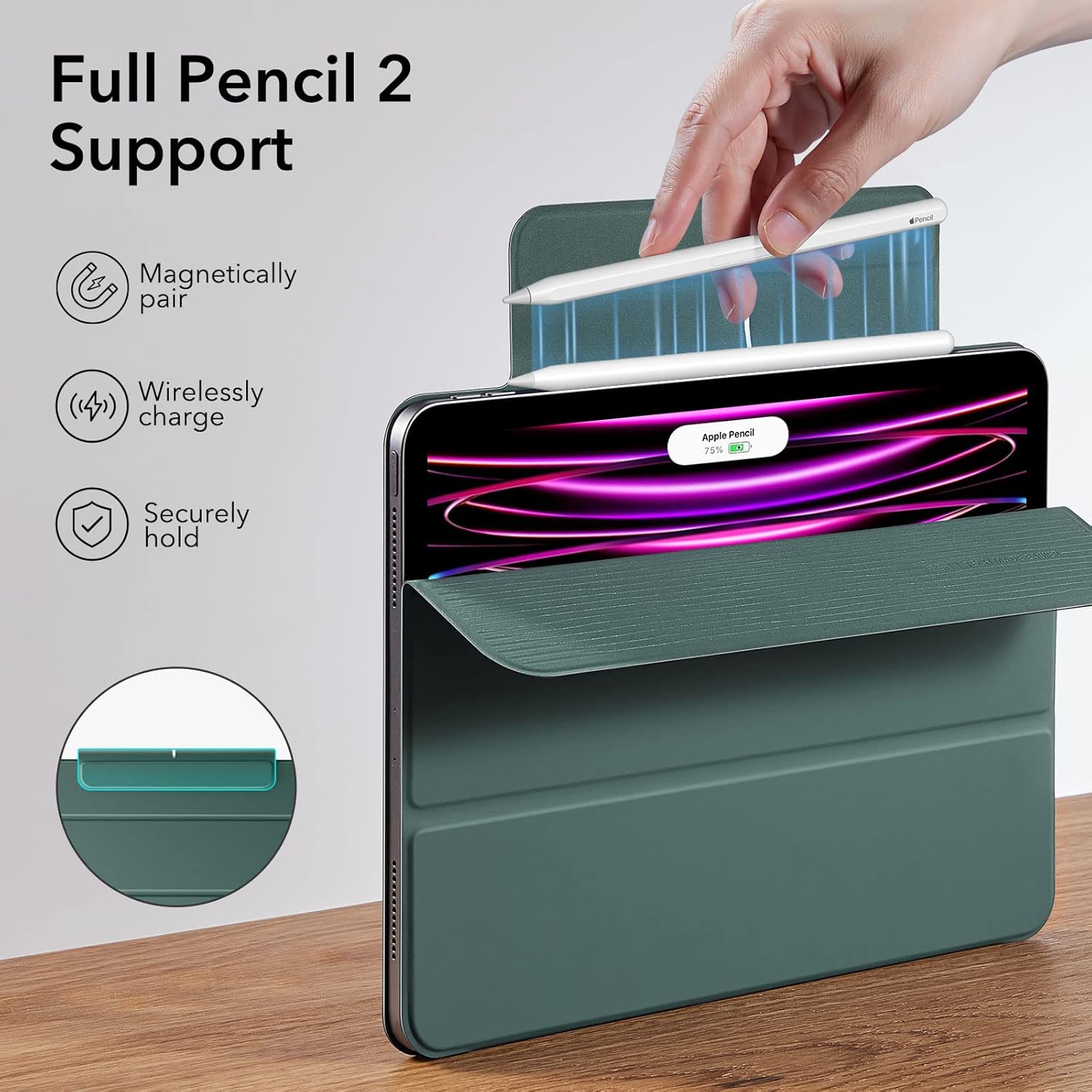 ESR for iPad Pro 12.9 inch Cover (2022/2021/2020, 6th/5th/4th Generation), iPad Air 13 inch Case 2025/2024, Convenient Magnetic Attachment, 2-Way Stand, Rebound Magnetic Case, Green