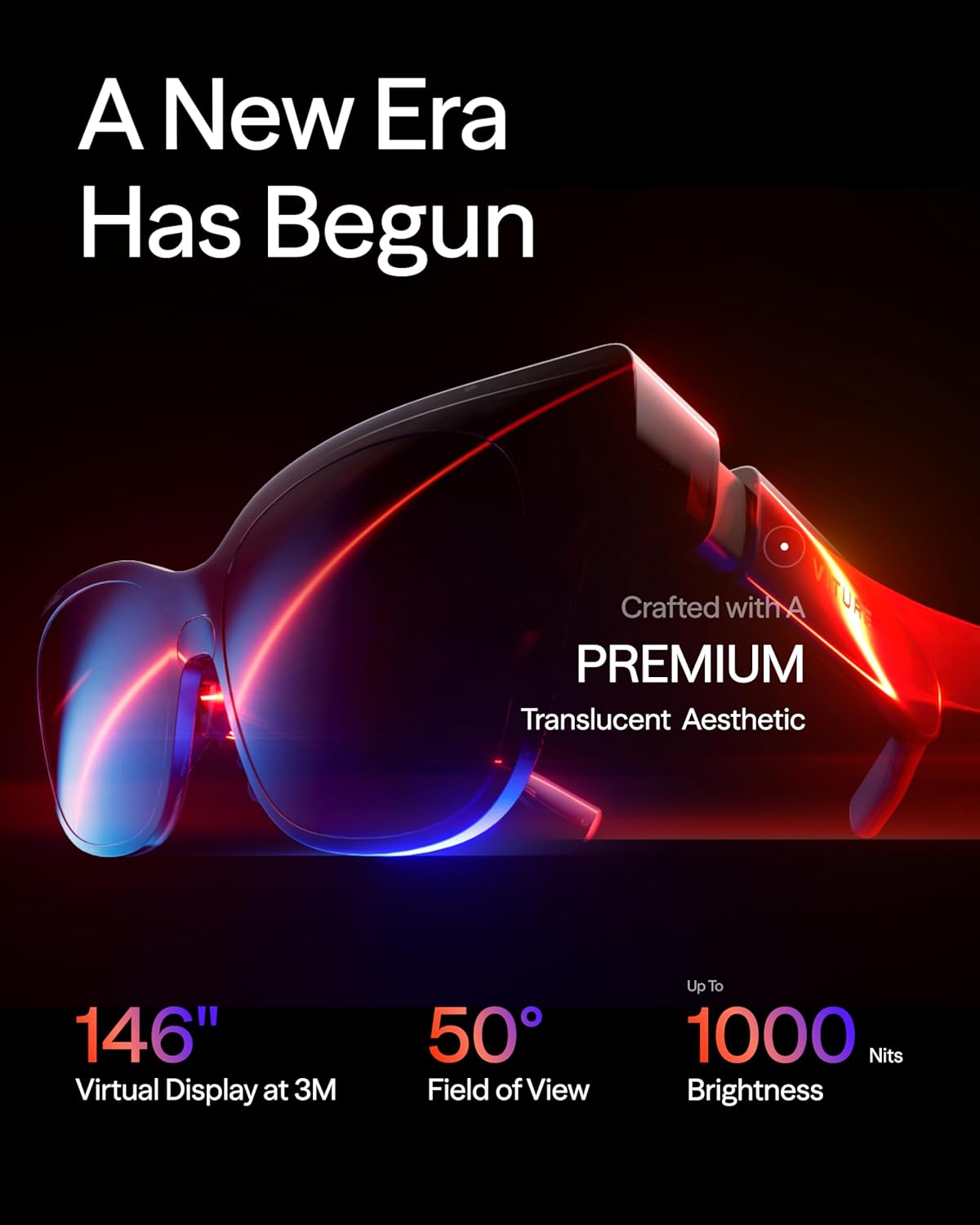 VITURE Luma AR/XR Glasses — 146” 1200p Ultra Sharp Display, 50° FOV, 3Dof,Electrochromic Film, Myopia Adjustments, Smart Glass for iPhone17/16/15, Android, Mac, PC, Steam Deck, PS5, Switch, Switch 2