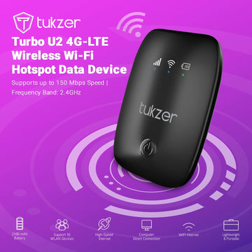 Tukzer 4G LTE Wireless Dongle with All SIM Network Support | Plug &amp; Play Data Card Stick with up to 150Mbps WiFi Hotspot | 2100mAh Rechargeable Battery| SIM Adapter Included (Black)
