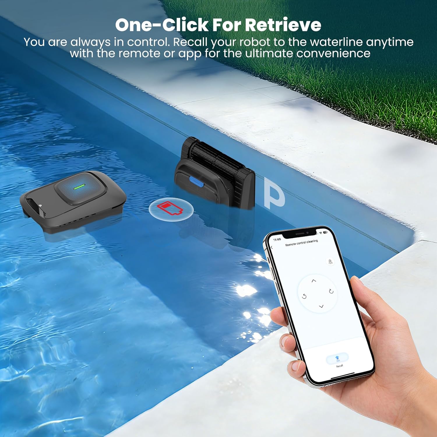 PC200 Robotic Pool Cleaner, Cordless Pool Vacuum Robot for Inground & Above Ground Pools, Smart Navigation, Surface, Walls, Waterline & Floor Cleaning, 10000GPH, Self-Parking