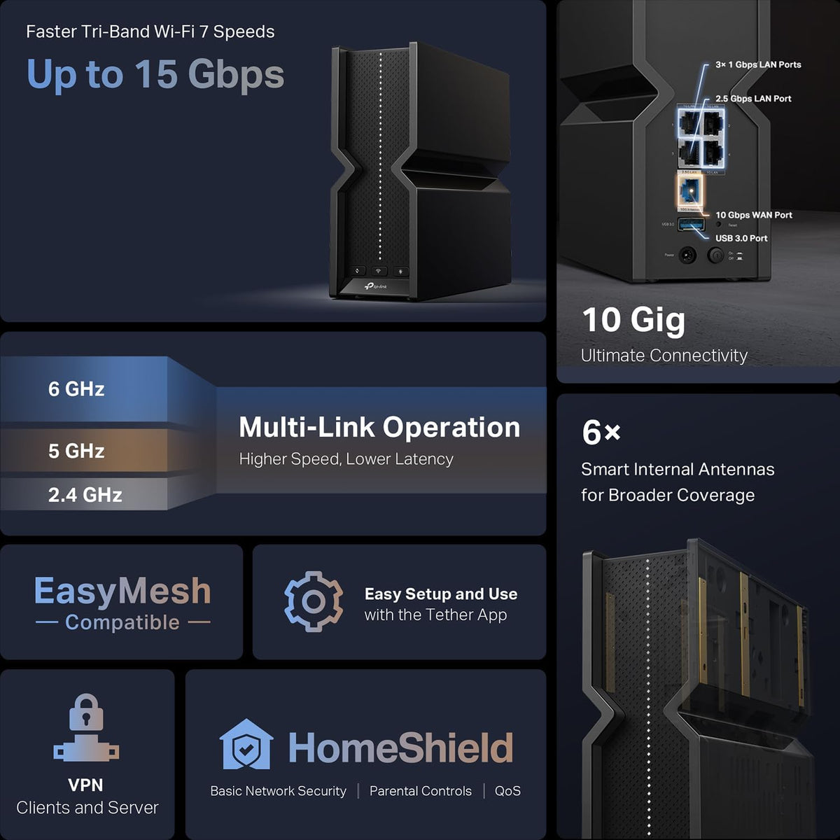 TP-Link Tri-Band BE15000 WiFi 7 Router Archer BE700