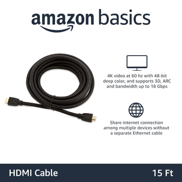 AmazonBasics 15 Feet High-Speed HDMI Cable (Black) - Supports Ethernet, 3D, 4K video