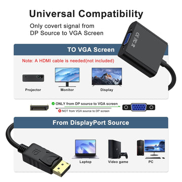 Tobfit DisplayPort to VGA Adapter 1080P, Premium Gold-Plated DP to VGA Converter (Male to Female) for Laptop, Desktop, Monitor, Projector, TV - Compatible with Dell, HP, Lenovo, ASUS & More