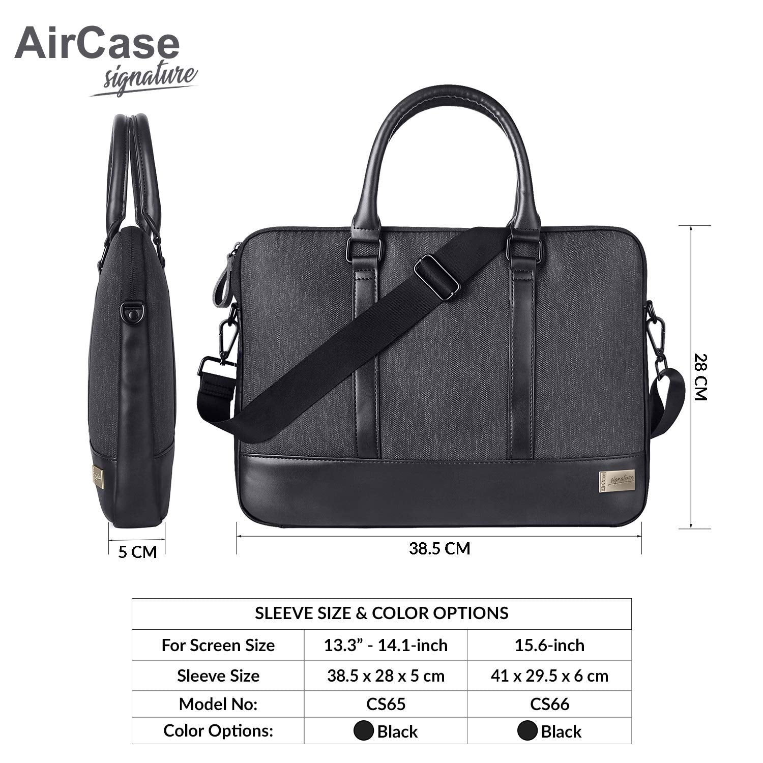 AirCase Polyester Signature CS65-13/33.02cm/14"/35.56cm/35.56cm Designer Laptop Messenger Bag, Premium, Water Resistant, for Office, Men and Women (Black)