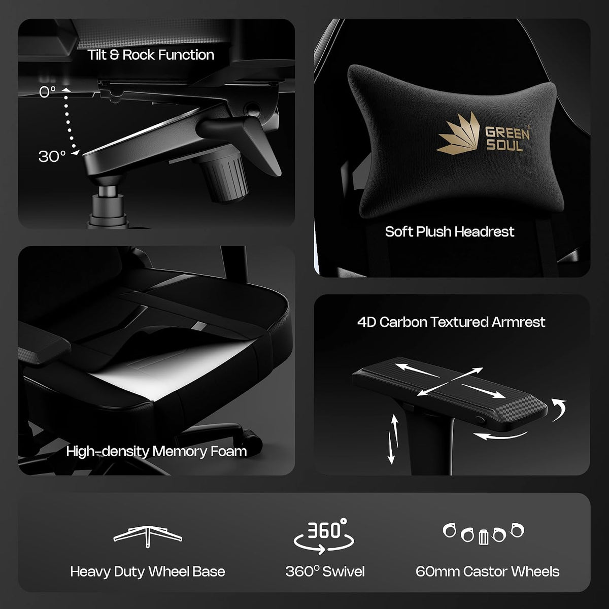 Green Soul Monster Ultimate Series T | Multi-Functional Ergonomic Gaming & Office Chair| Premium Spandex & PU Leather Fabric | Adjustable Neck, Lumbar Pillow | 4D Adjustable Armrests (Full Black)