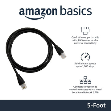 Amazon Basics RJ45 Cat-6 Ethernet Patch/LAN Cable for Personal Computer - 5Feet (1.5Meters), Black
