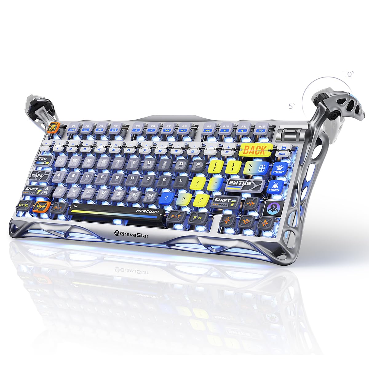 GravaStar Mercury K1 Pro Wireless Mechanical Gaming Keyboard, 75% Layout RGB Custom Keyboard, Aluminum Alloy Matte Black Frame with Phoenix-Inspired Keycaps, Hot-Swappable Linear Switches – CyberFlare