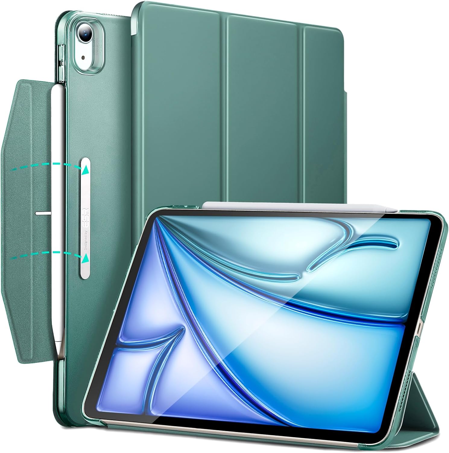 ESR for iPad Air 11 Inch Case M3/M2, iPad Air 7th/6th/5th/4th Gen Case (2025/2024/2022/2020) 10.9 Inch, Trifold Smart Case, Auto Sleep and Wake, Slim and Lightweight, Green