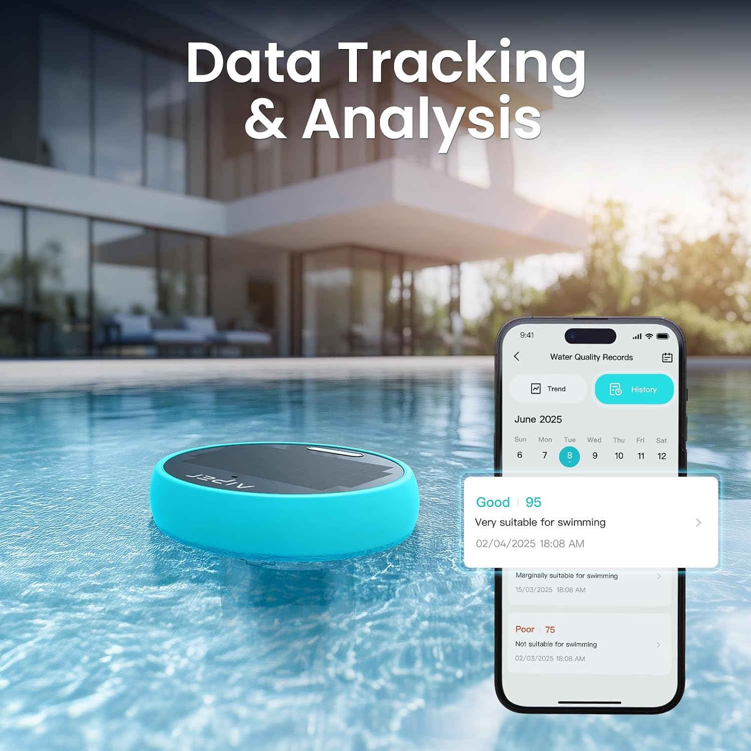 AIPER HydroComm Pro Smart Pool Monitor, 5-in-1 Water Testing for Pools, Hot Tubs, and Spas, Features App Control and Real-Time Underwater Connectivity, Blue