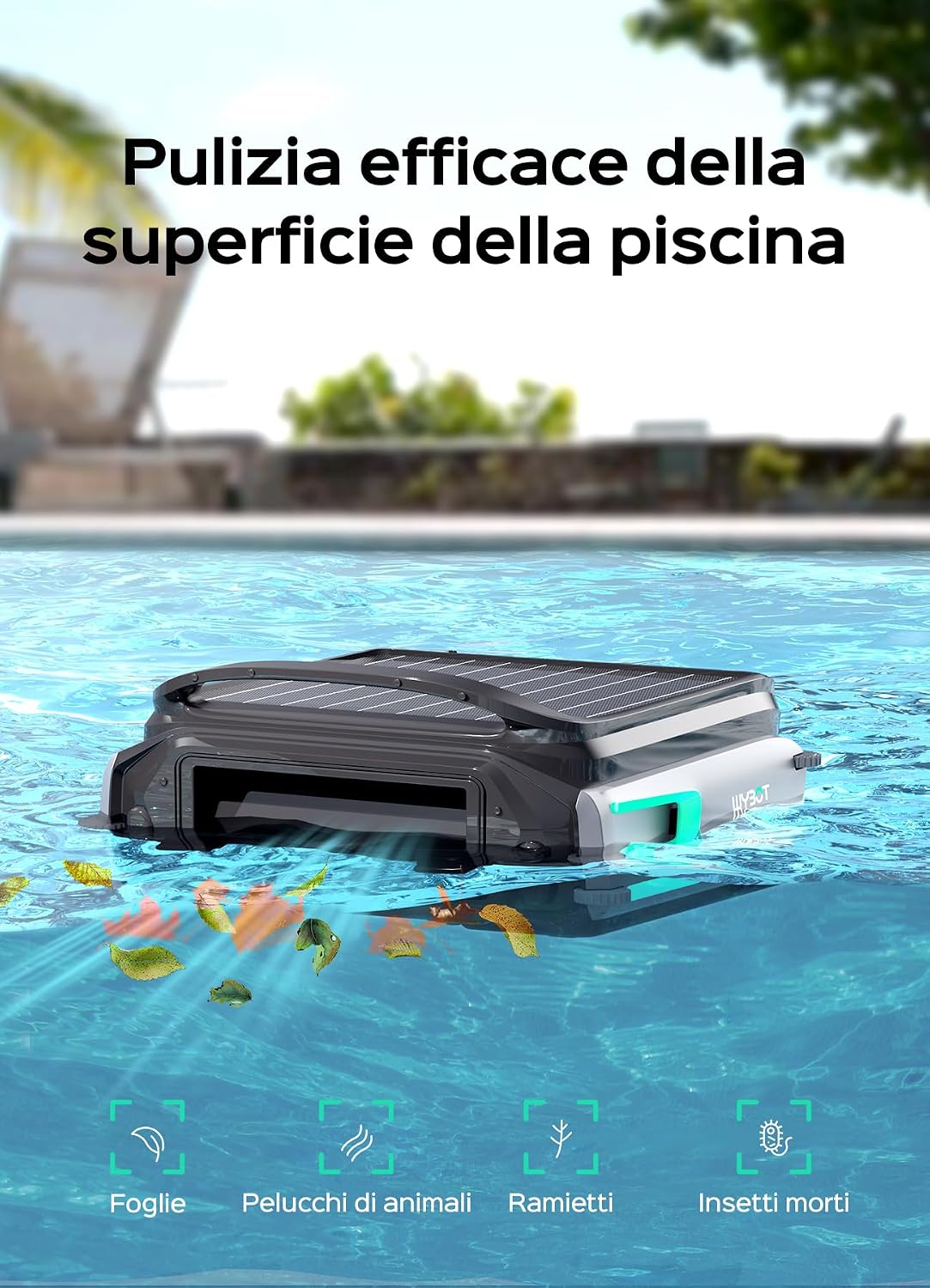 WYBOT F1 Pool Skimmer Robot with Solar & Battery, Cleans the Water Surface Automatically, Controllable via App, 24H Operation, For All Pool Types - Your Wireless Pool Robot, Olive Green
