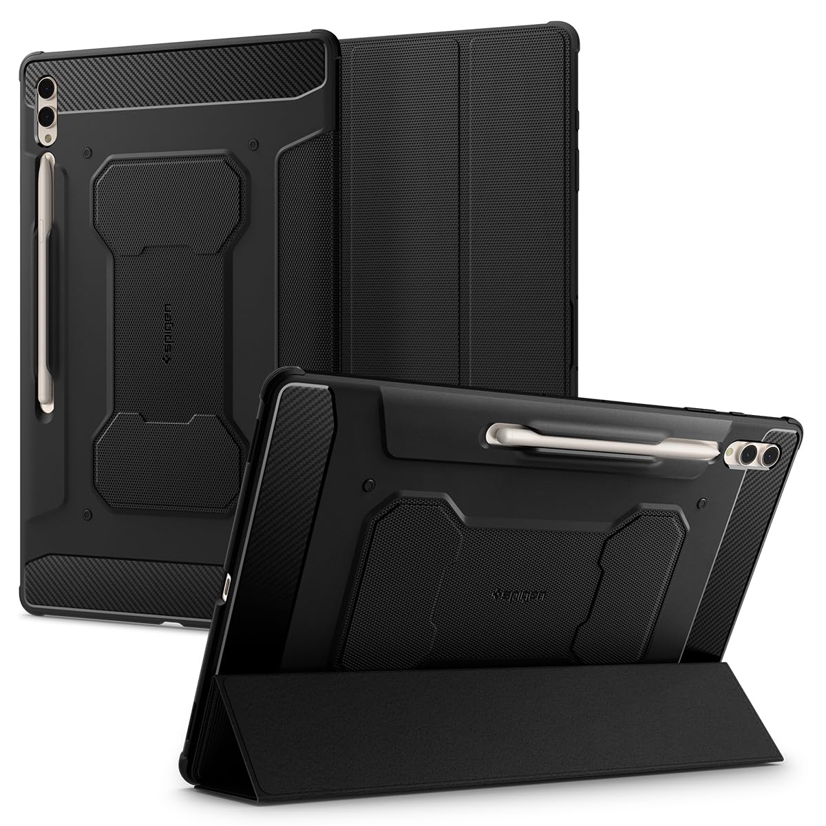 Spigen Rugged Armor Pro for Samsung Galaxy Tab S11 Ultra 14.6inch Full Cover Folio Case with Built in S Pen Holder, Trifold Stand - Black