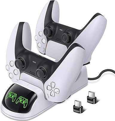 DOBE PS5 Controller Charger, Upgraded Playstation 5 Charging Station Dock with LED Indicator, Safety Chip Protection, Dual USB Type C Fast Charging, for PS5 DualSense Controller, White