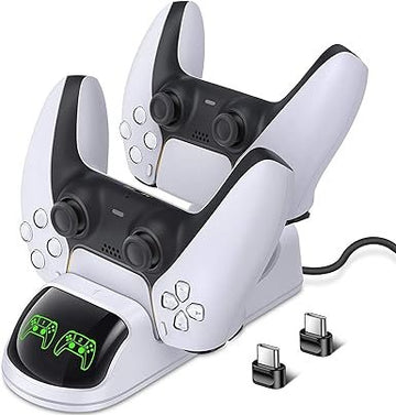 DOBE PS5 Controller Charger, Upgraded Playstation 5 Charging Station Dock with LED Indicator, Safety Chip Protection, Dual USB Type C Fast Charging, for PS5 DualSense Controller, White