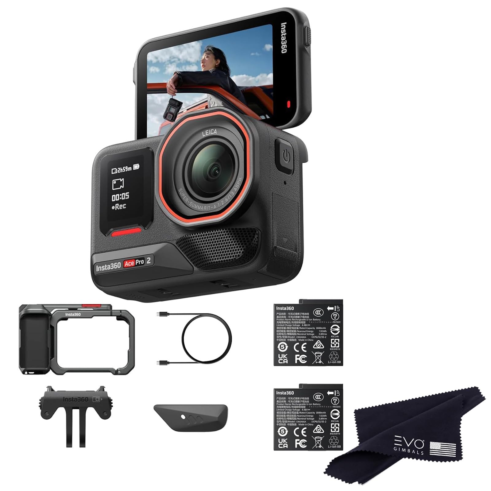 Insta360 Ace Pro 2-8K Waterproof Action Camera Co-Engineered with Leica, Flagship 1/1.3" Sensor, 8K30fps, 4K60fps, 2.5" Flip Screen, AI Noise Reduction, Long Lasting Battery