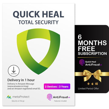 Quick Heal Total Security | Windows PC/Laptop | 2 User, 3 Year | Dark Web Monitoring & Parental Control | Banking Protection | Email Delivery in 1hr | + 6 month AntiFraud.AI for IOS/Android
