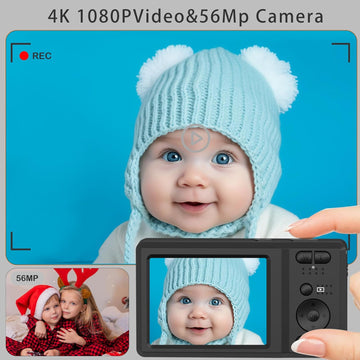56MP FHD Digital Camera with 20X Digital Zoom & Autofocus, Anti-Shake Point and Shoot Camera for Kids Adults Beginners, Includes 32GB SD Card, Portable Compact for Travel