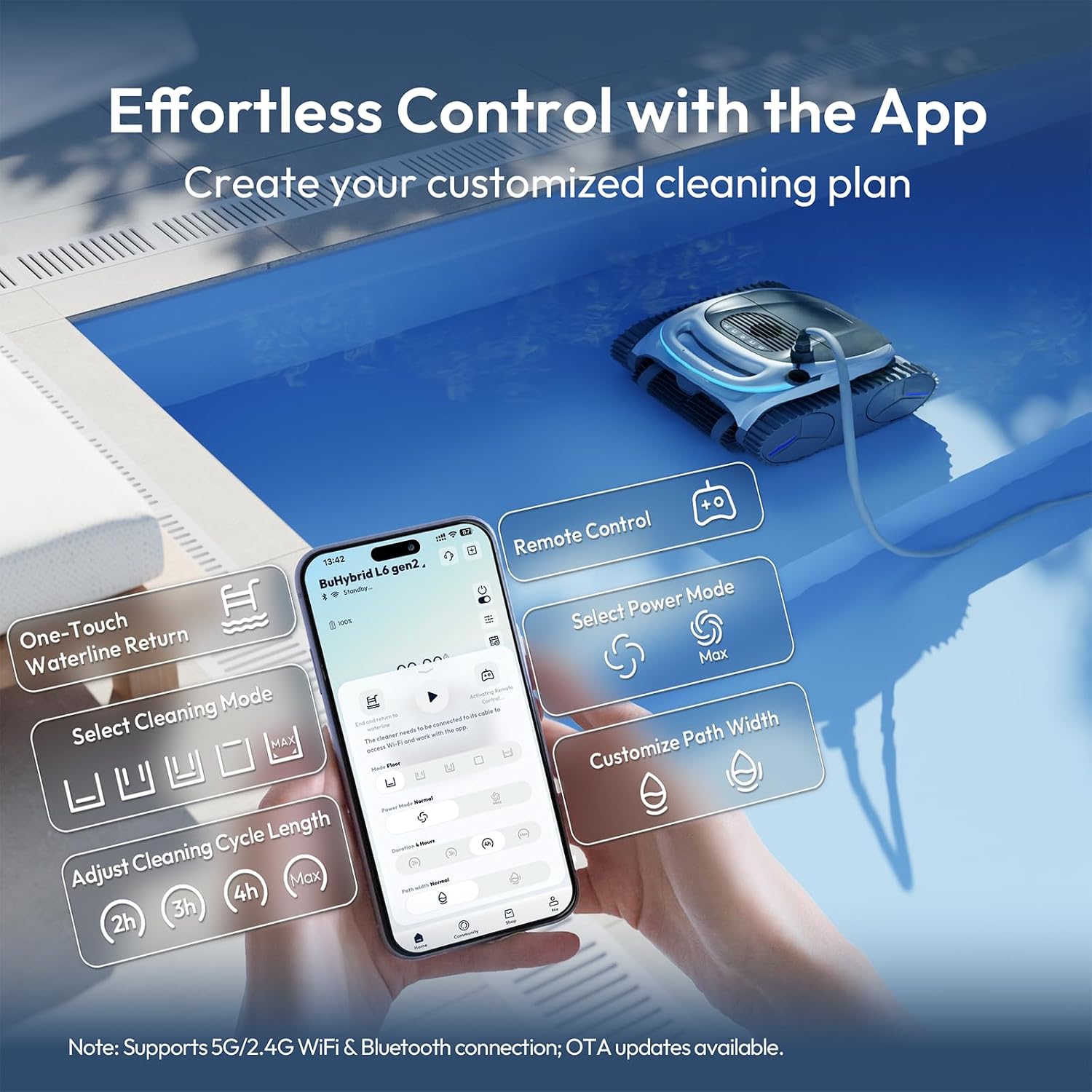 (2026 Upgrade) BUBLUE C20H Gen2 Pool Vacuum for Inground Pools, Corded & Cordless Hybrid Pool Cleaner Robot with Smart Navigation, APP Control, Clean Floor/Waterline for Pools Up to 1615 Sq.Ft, Silver