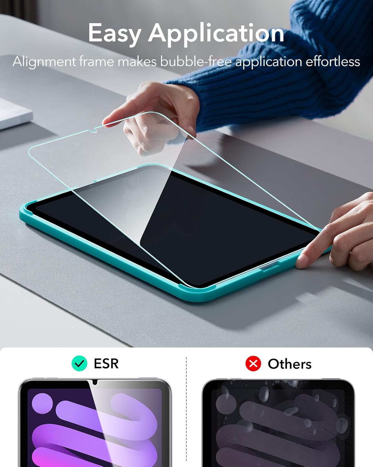 ESR 2 Pack Full Screen Protector For iPad Mini 7/A17 Pro,iPad Mini 7/6th Generation(2024/2021) 8.3 inch,Anti-Scratch Tempered Glass with Easy-Installation Frame,HD Clear,Support Apple Pencil Pro/USB-C
