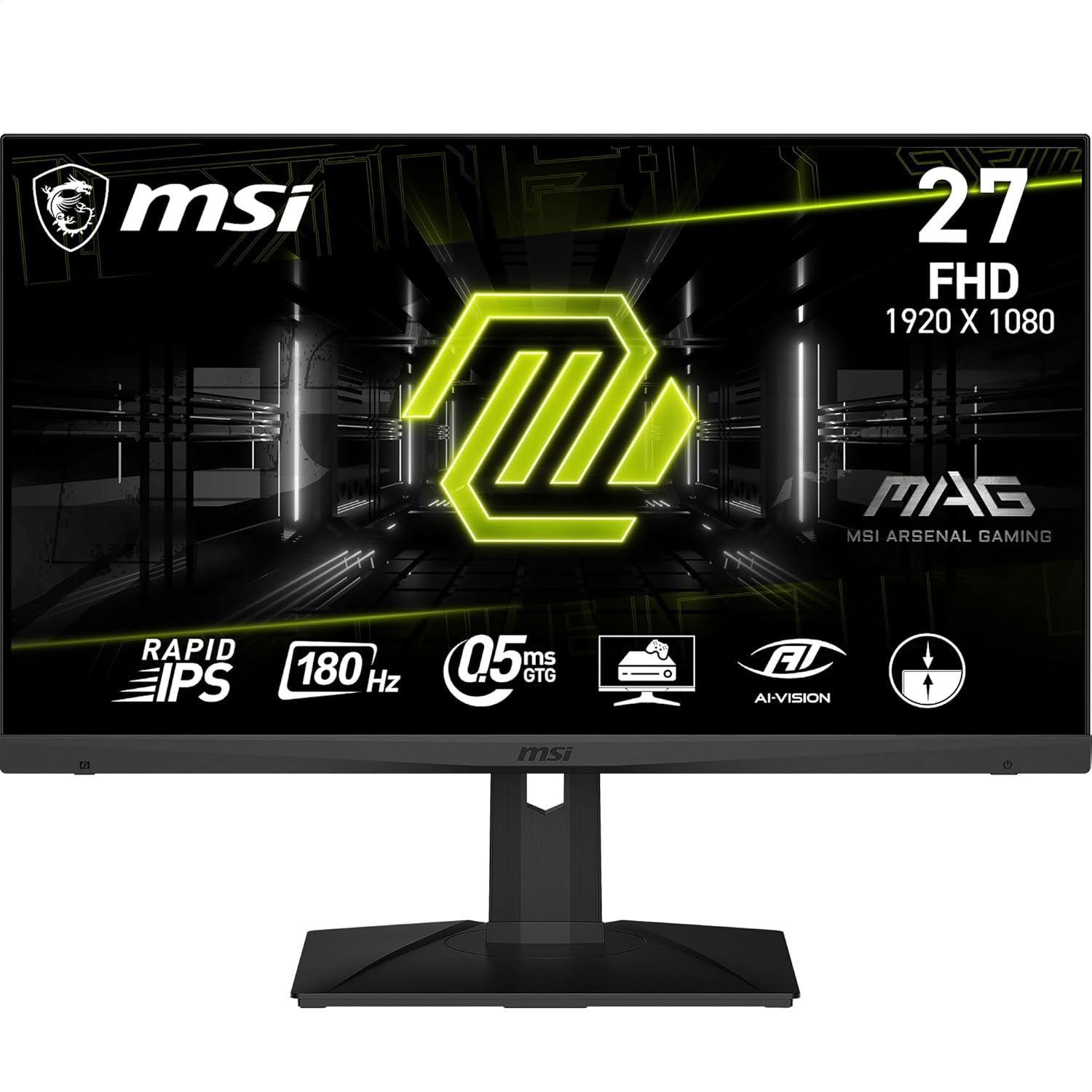 MSI MAG 275F 27 Inch FHD Gaming Monitor - 1920 x 1080 Rapid IPS Panel, 180 Hz / 0.5ms (GtG, Min.),115% sRGB Colour Gamut, Frameless Design, HDR Ready - DisplayPort 1.4, HDMI™