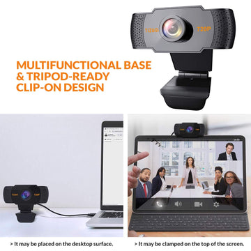 Tizum ZW79 HD 720p Webcam Web Camera for PC, Laptop; Manual Focus, Wide Angle, ALC, Noise-Reducing Mic, Video Calling/Conferencing; for Online Teaching, Gaming
