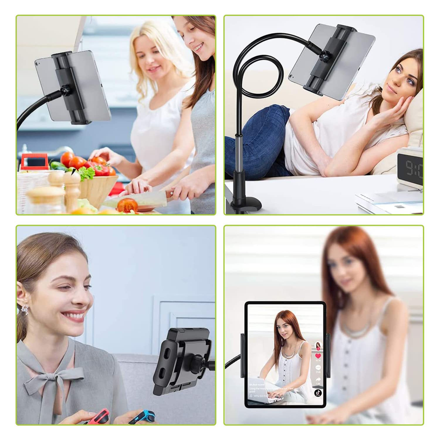 Tizum Mobile & Tablet Holder with 360 Rotation, Mobile Stand with Anti-Slip Silicone Pads & Fully Flexible Gooseneck Arm & for Bed, Table, Bathroom for All Tablet/Smartphones 4 to 10.4 Inches, Black