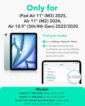 ESR for iPad Air 11 inch Case M3/M2(2025/2024), Air 7th/6th/5th/4th Gen Cover(2022/2020), Powerful Magnetic Case, Slim Trifold Stand, Supports Pencil Pro and Pencil (USB-C), Rebound Series, Sky Blue
