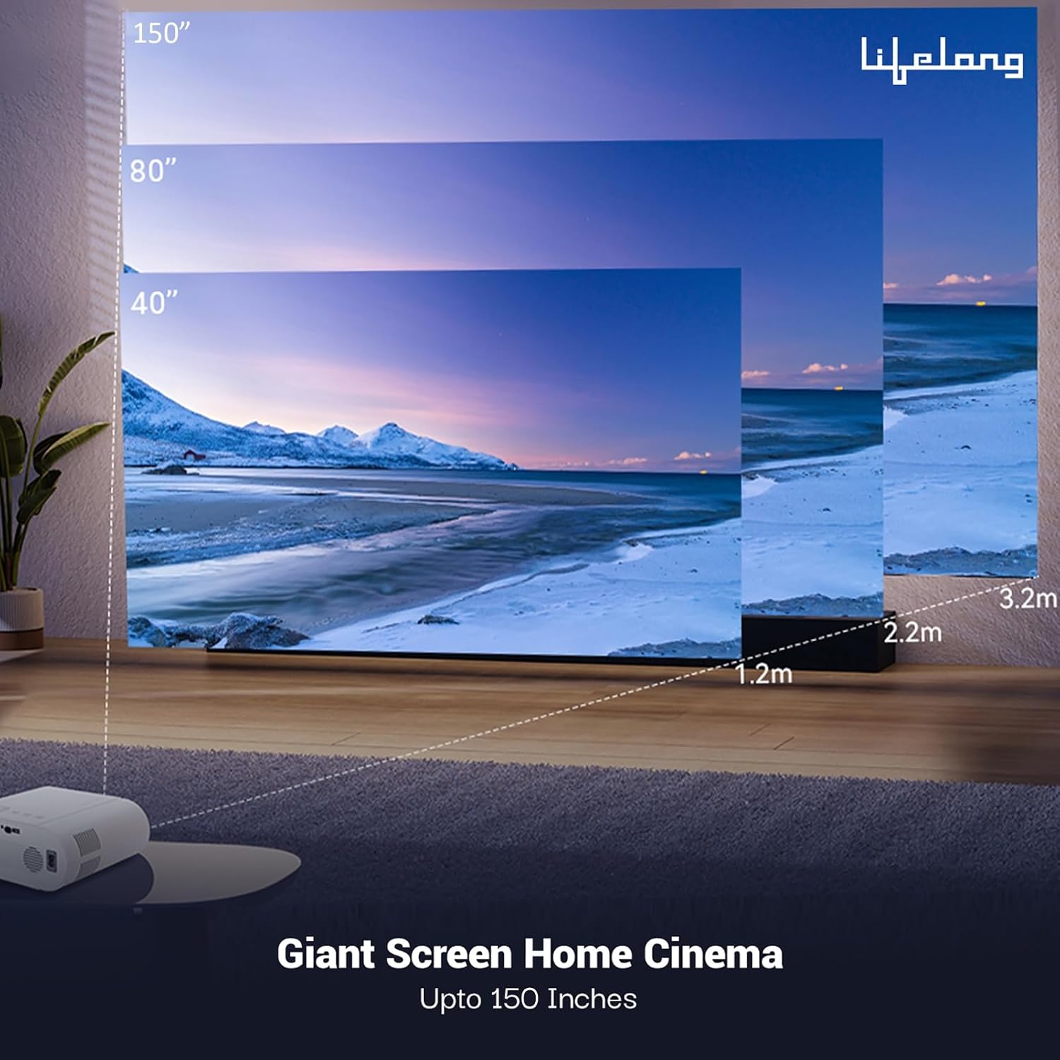 Lifelong Electronics TruePixel स्मार्ट प्रोजेक्टर | Android, 1080P फुल HD नेटिव और 4K अल्ट्रा HD सपोर्ट | 6000 लुमेन | कमरे और बाहर के लिए | सभी OTT ऐप्स | वाईफ़ाई/बीटी, मिररिंग, USB, HDMI, स्पीकर