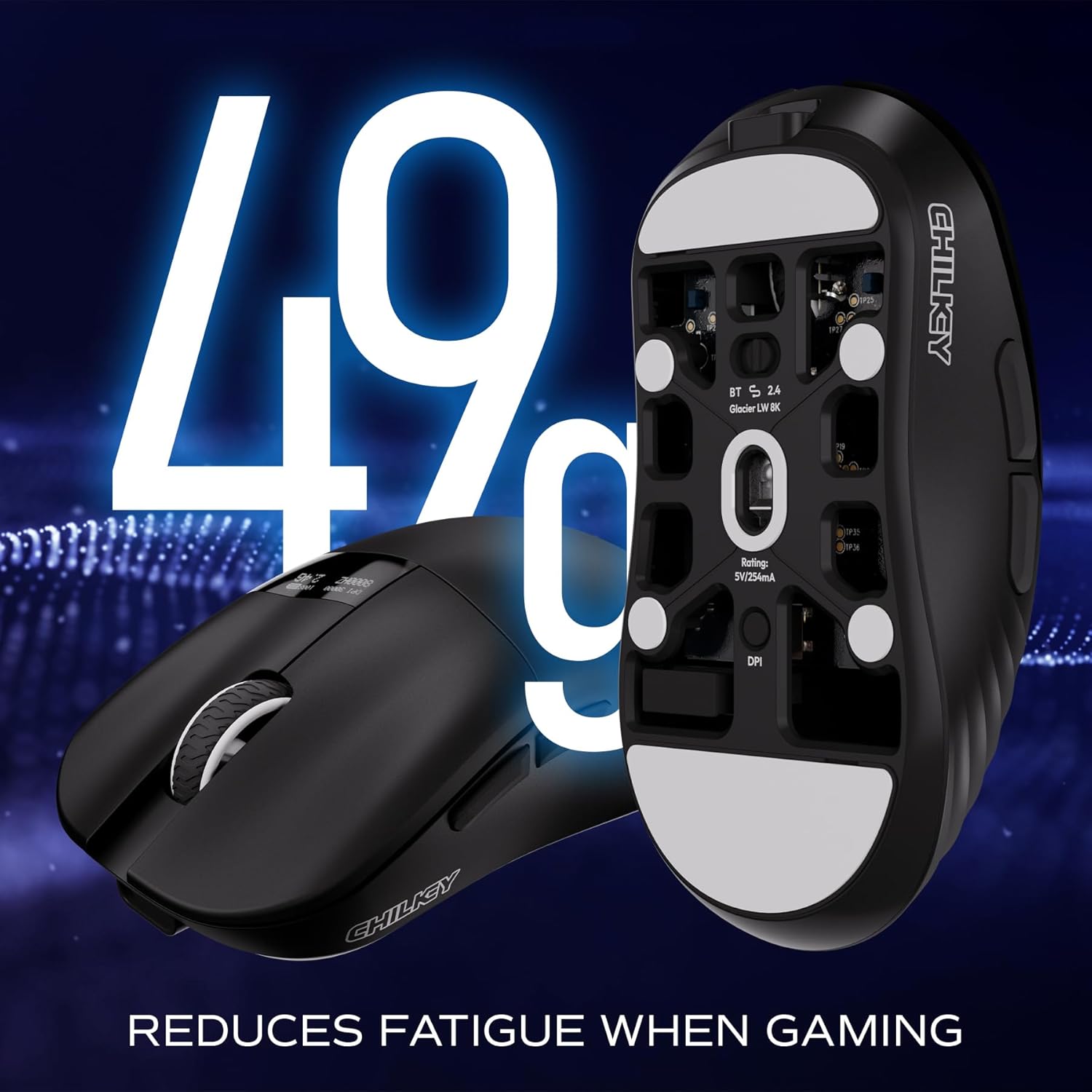 OOCTPK Chilkey Glacier LW 8K M Wireless Gaming Mouse with Screen - 49g Super Lightweight - Dual 8K Polling - Maximum 30000 DPI - Optical Switch - Tri-Mode 2.4G/USB-C/Bluetooth 5.2 - Black