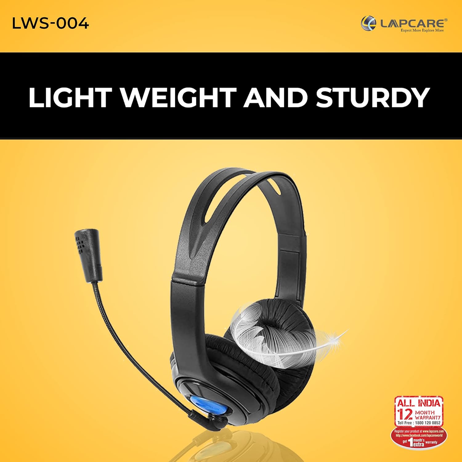 LAPCARE LWS004 Black | Adjustable Headset | Ideal for Gaming and Voice Recording | Compatible with Computer/Mobile Phones/Xbox/PS4 | Wired Over Ear Headphone with Mic