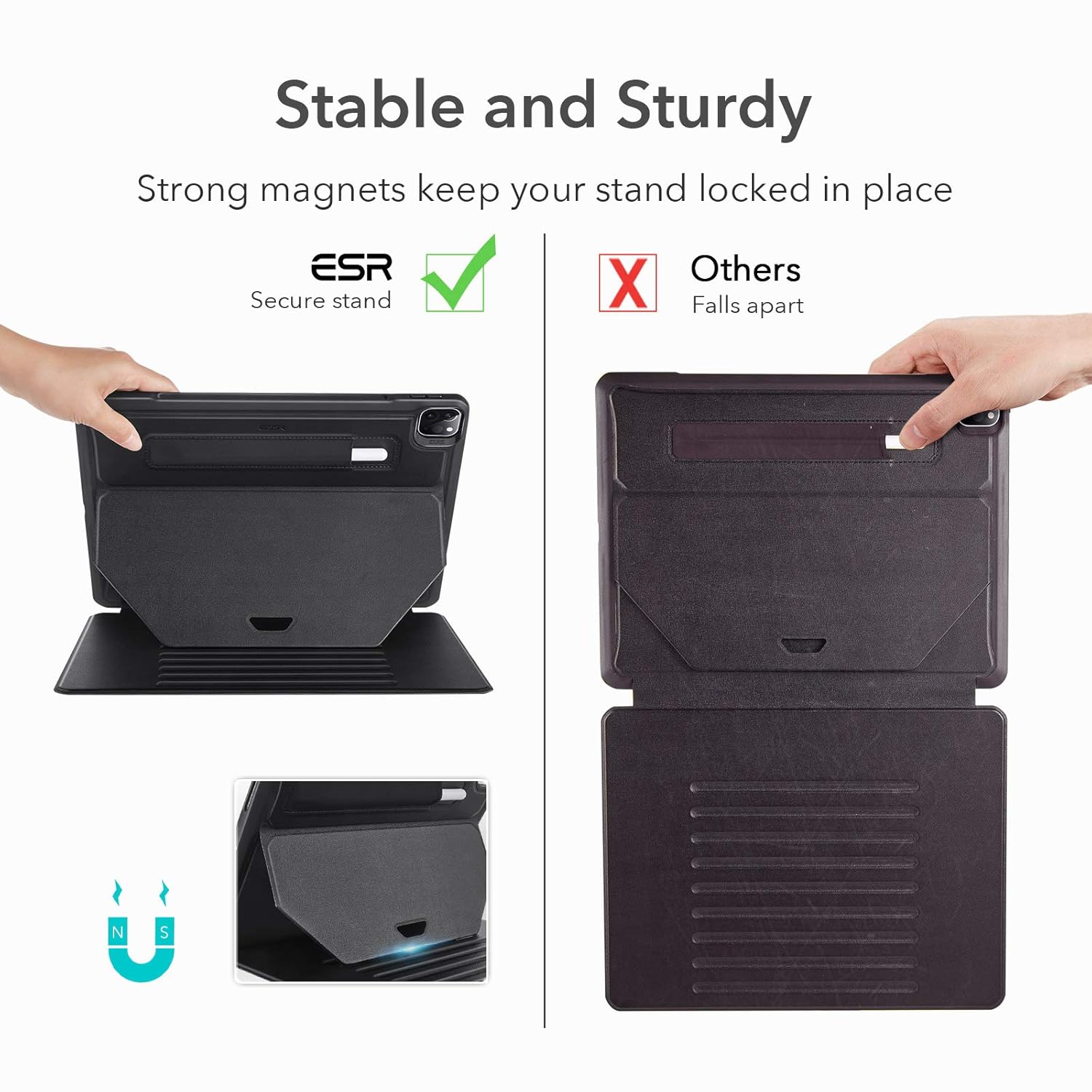 ESR Stand Case Compatible with iPad Pro 12.9 inch 2021, 9 Stand Angles, Rugged Protection, Magnetic Mounting, Pencil Holder, Sentry Series, Black