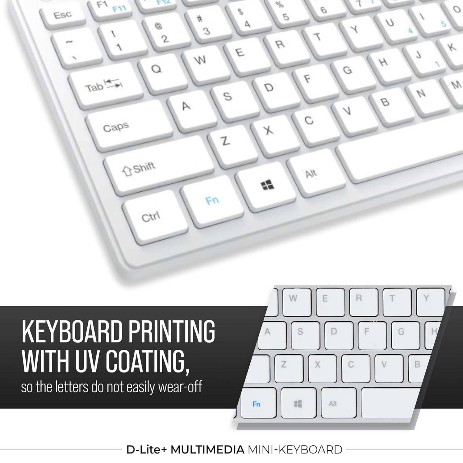 Lapcare D-Lite Silver Mini Wired Keyboard – 87 Key Compact USB Keyboard with Multimedia Fn Keys, Quiet Chocolate Keycaps, UV Coating, 8 Million Keystroke Life - Plug & Play for PC/Laptop (Silver)