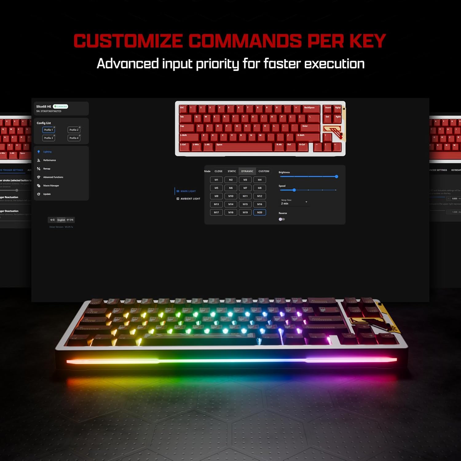 OOCTPK Chilkey Slice68 HE Gaming Keyboard: Hall Effect Aluminum Keyboard with Flux Switch, Rapid Trigger, 8K Polling, Per-Key RGB Gaming Magnetic Switch Key Board for Gaming (Red)
