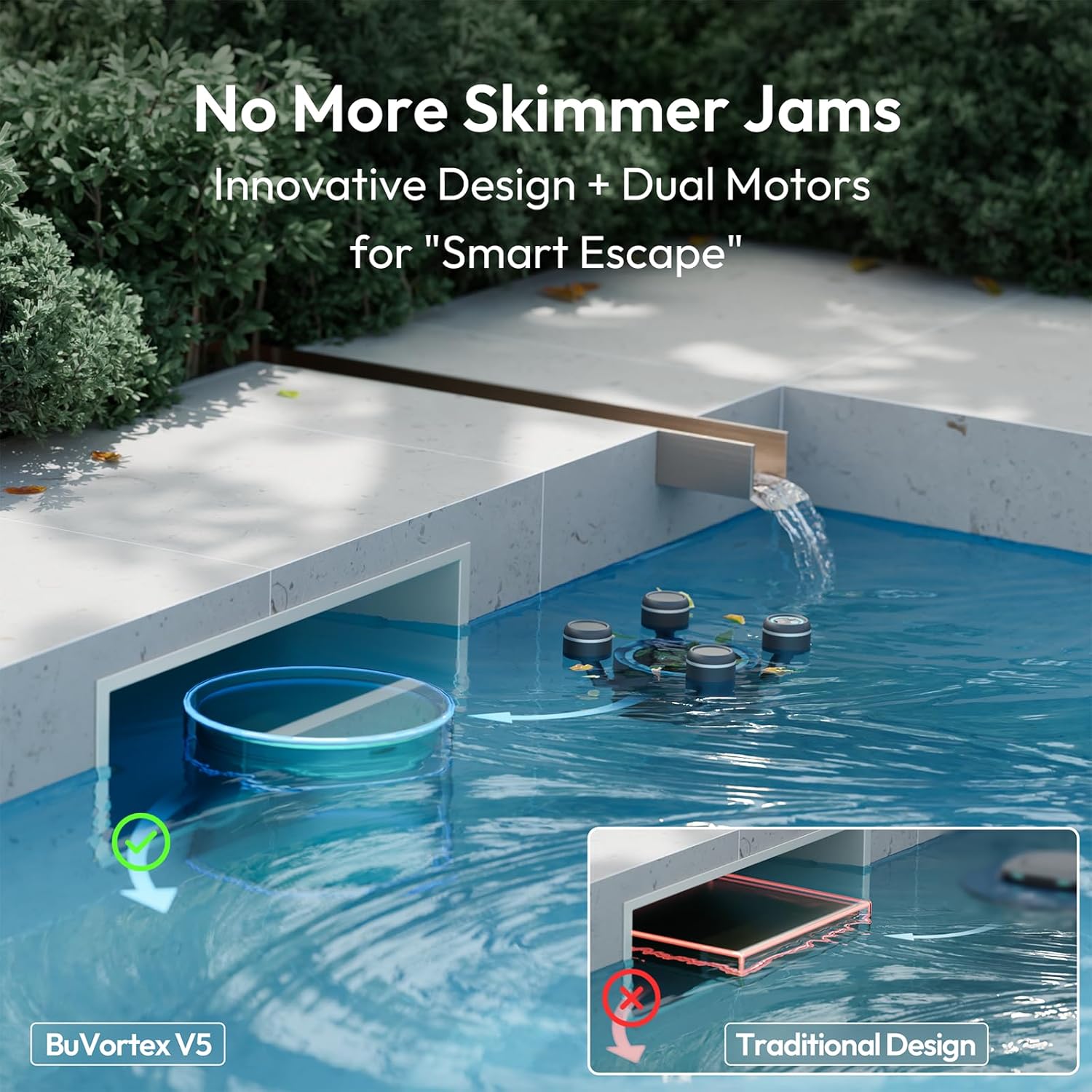 (2026 Upgrade) BUBLUE BuVortex V5 Pool Skimmer Robot,Pool Surface Skimmer Robot with App Control,5L Filter,Dual Cleaning Modes,AI Navigation,Ideal for In-Ground & Above-Ground Pools,Dark Gray