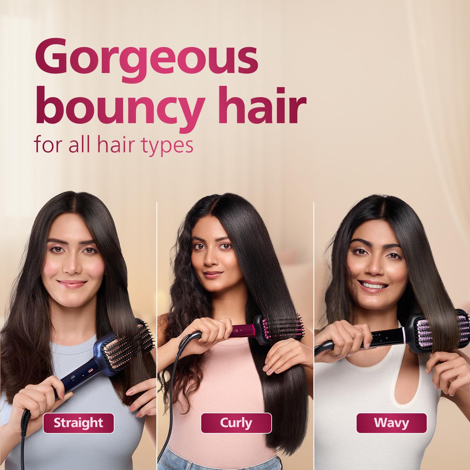 Philips India's No.1 Hair Styling Brand -Hair Straightener Brush, Naturally Straight in 5 Mins,5X Less Frizz,SilkProtect Keratin Tech,Triple Bristle Fast 50s Heatup,Scalp Protect,For Indian Hair,BHH880