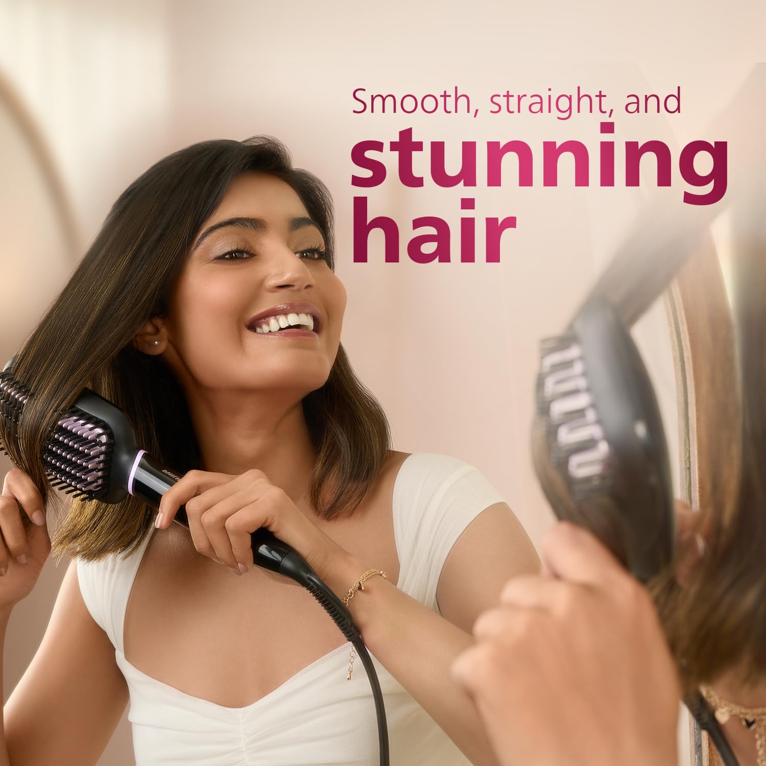 Philips India's No.1 Hair Styling Brand -Hair Straightener Brush, Naturally Straight in 5 Mins,5X Less Frizz,SilkProtect Keratin Tech,Triple Bristle Fast 50s Heatup,Scalp Protect,For Indian Hair,BHH880