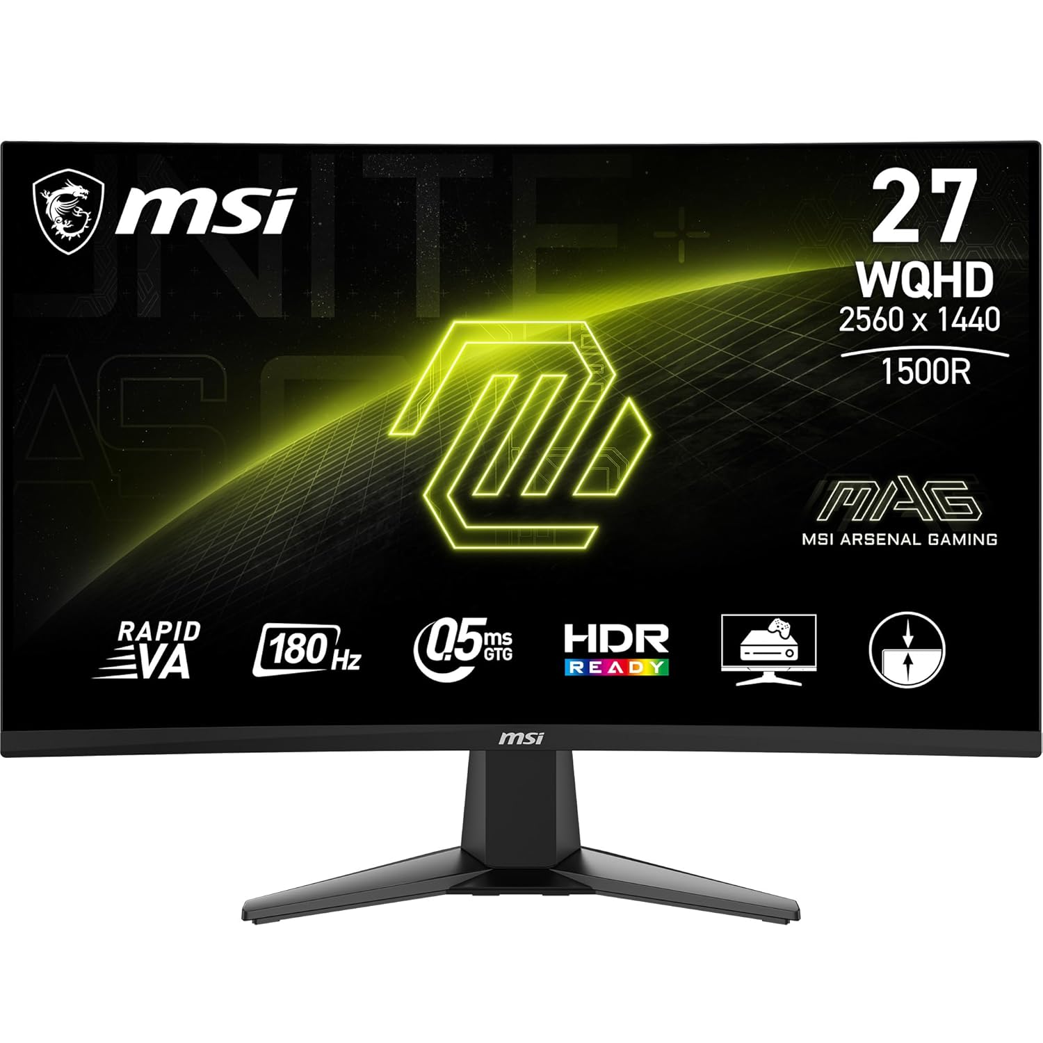 MSI MAG 27CQ6F 27 Inch 2K WQHD Curved Gaming Monitor - 1500R 2560 x 1440 Rapid VA Panel, 180 Hz / 0.5ms (GtG, Min.), Adaptive-Sync - DP 1.4a, HDMI 2.0b CEC