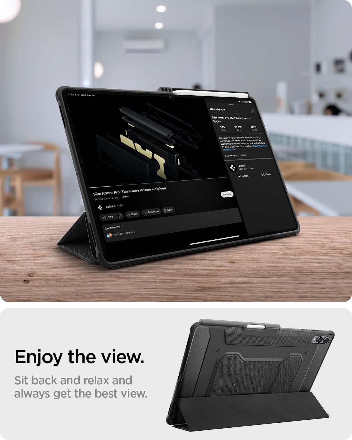 Spigen Rugged Armor Pro for Samsung Galaxy Tab S11 Ultra 14.6inch Full Cover Folio Case with Built in S Pen Holder, Trifold Stand - Black