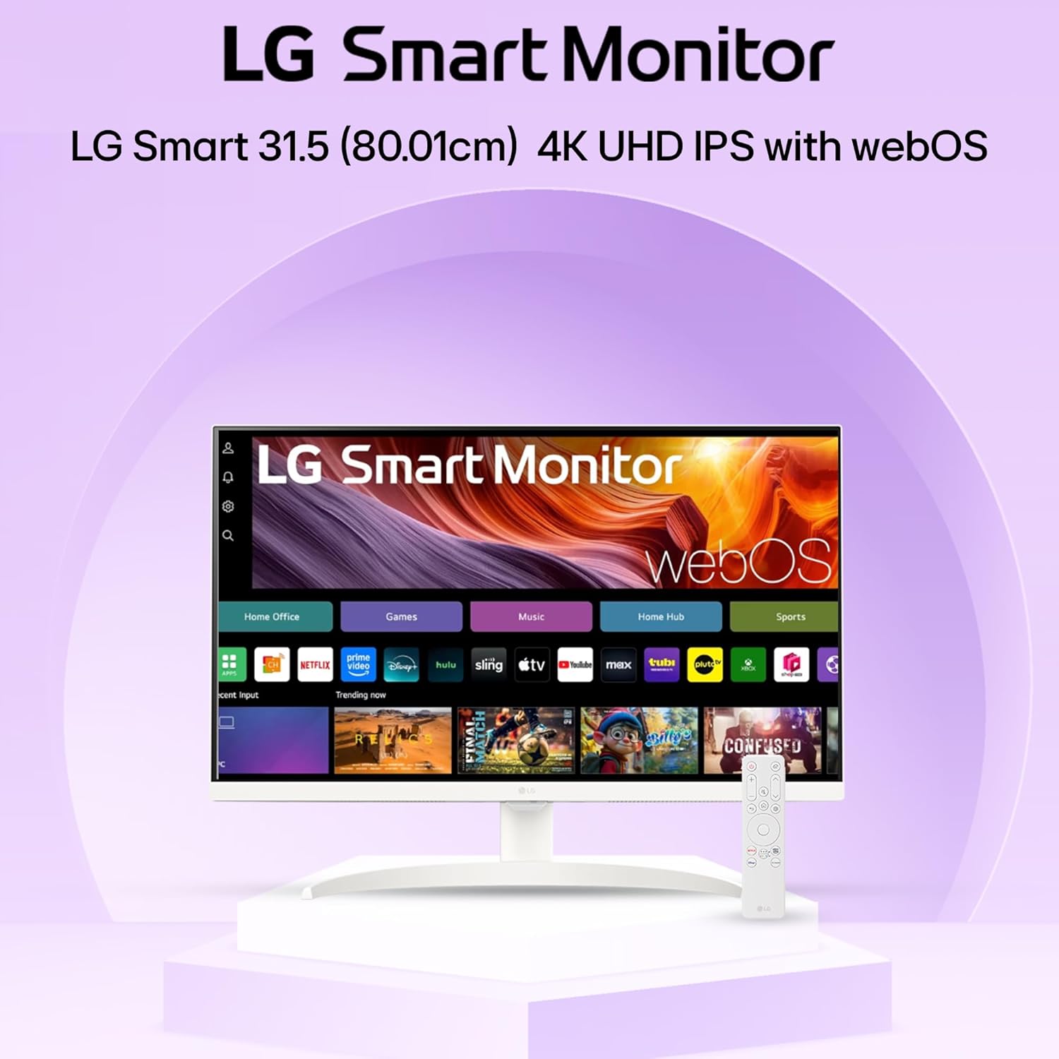 LG 32SR75U Smart Monitor with Steaming TV,32", 4K UHD (3840 x 2160), HDR10, USB Type-C, WebOS, Apple AirPlay 2, Screen Share, Bluetooth, Built-in Speaker, Height Adj., HDMI, USB, Remote Control,White
