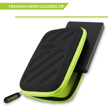 tizum External Hard Drive Case with Shockproof EVA HardShell & Soft Lining | Travel Organizer Pouch with Mesh Pocket, Zipper Closure for HDD/SSD, Earphones, Cable, Charger & Gadgets (Black)