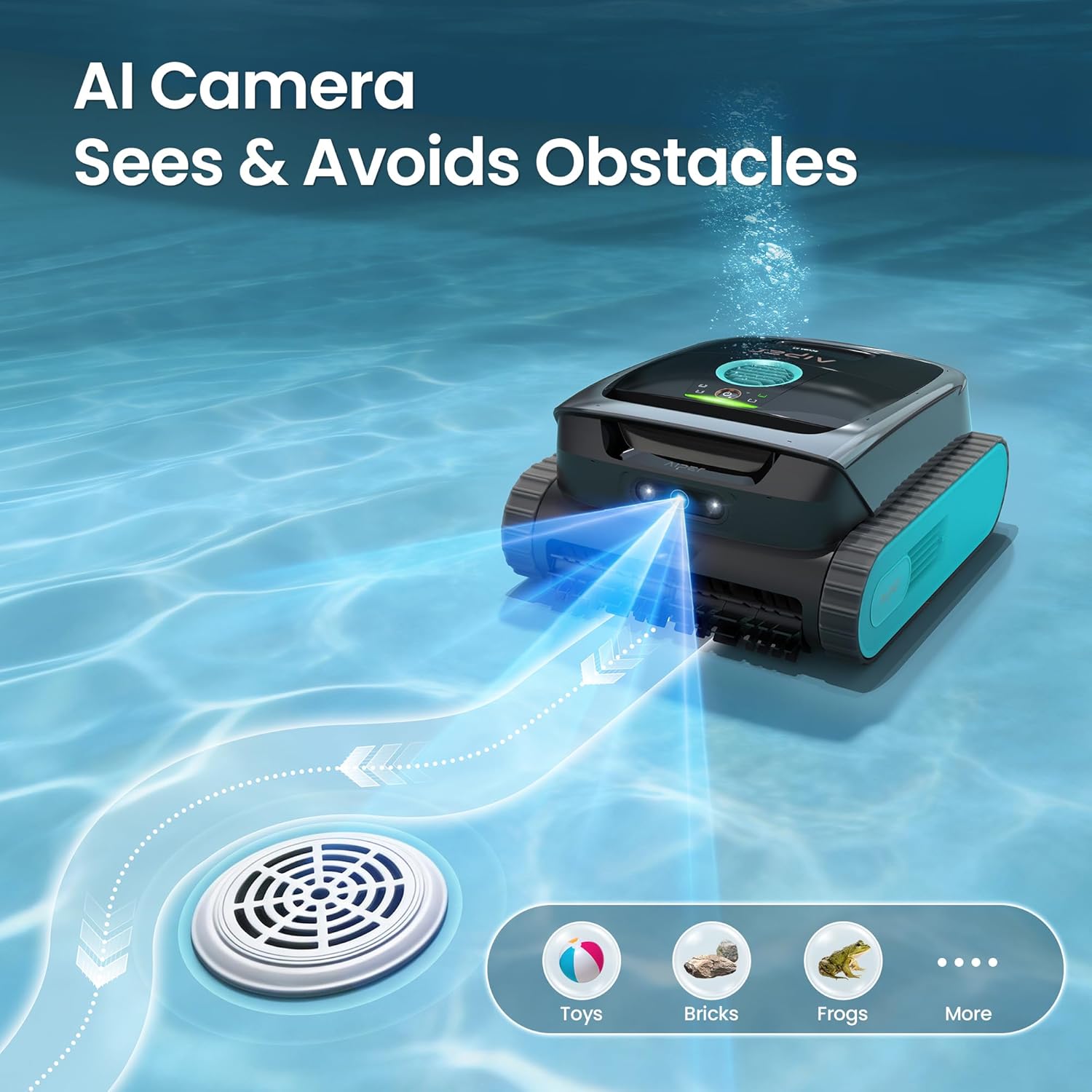 AIPER Scuba V3 AI Vision Cordless Robotic Pool Cleaner, 10x Faster Pool Cleaning with AI Patrol, 24/7 Auto Cleaning, Smart Waterline Parking & Multi-Layer Filtration, Blue