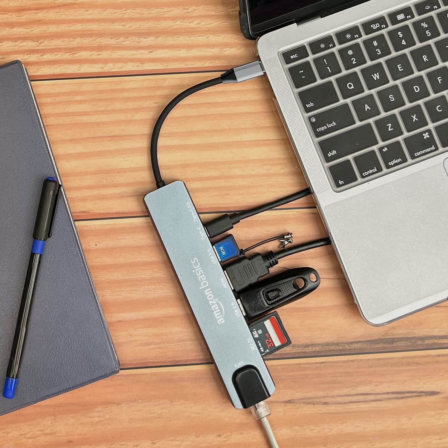 Amazon Basics USB Type-C Hub Dock, 8-in-1 HDCP Aluminium Adapter with 4K HDMI & Ethernet Port,100mbps, Power Delivery, TF/SD Card Reader, Mac & Windows USB-C & 3.0 Devices