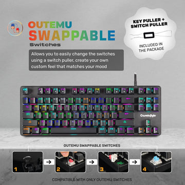 Cosmic Byte CB-GK-18 Firefly Per-Key RGB TKL Mechanical Keyboard with Swappable Outemu Red Switch, Macros, Software (Black)