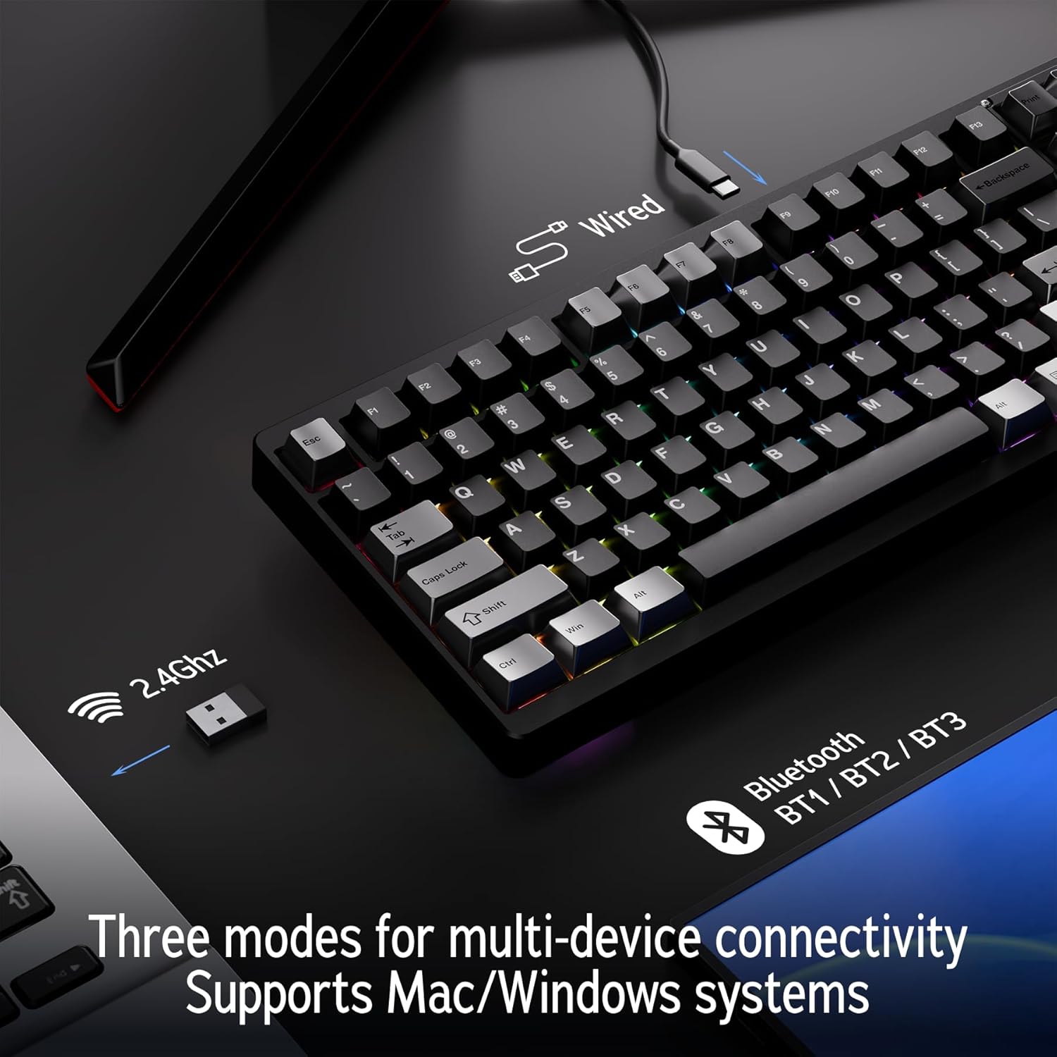 OOCTPK Wireless Mechanical Keyboard, Chilkey ND104 Gaming Keyboard 106% Hot Swappable Custom Keyboard with Knob, RGB Backlit, Bluetooth 5.4/2.4GHz/USB-C, Full-Aluminum, PC/Mac Support (43.8×14×3.5cm)